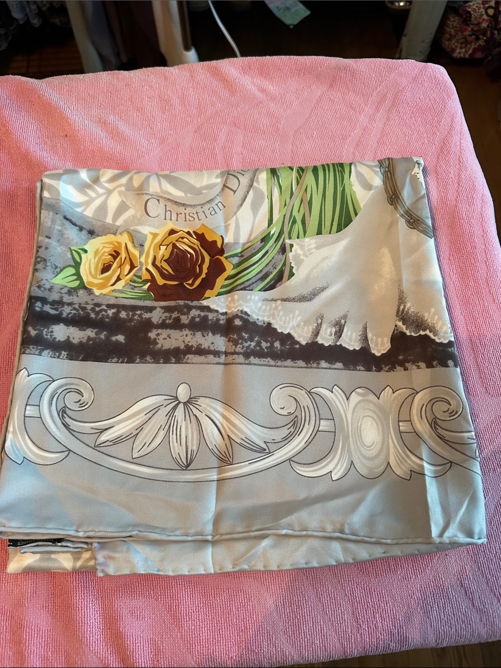 Dior Decorative large scarf  in Pink, Yellow, Green and Gray